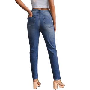 Mode de rue femmes taille haute extensible ourlet brut jambe droite cheville Denim tenue décontracté jeans pour femmes - Product Image 2
