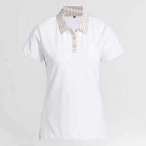 Camiseta Polo de Mujer con Cuello Redondo y Rayas de Color en Contraste, Personalizable con Logotipo, de Algodón Suave, Estilo Rugby - Product Image 1