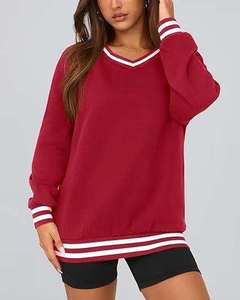 <b>Women</b> Autumn Winter <b>V</b>-<b>Neck</b> Embroidered Custom Printed Fleece Front Logo Hoodie 100% Cotton Long Sleeve Casual Lightweight Knit - Product Image 6