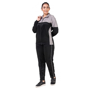 ชุดวอร์มลำลองสำหรับเล่นกีฬาในยิมของผู้หญิงเครื่องรูดซิปโพลีเอสเตอร์กระดุมปักโบว์สีทึบหนึ่งชุดสำหรับฤดูหนาว - Product Image 3