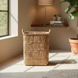 Paniers en rotin naturel écologique avec poignées Rangement rond pour vêtements, chaussures et décoration intérieure - Product Image 1