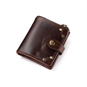 <b>Men's</b> High Quality Genuine Full Grain <b>Leather</b> Short Wallet Luxury Logo Zipper Vintage Striped Design Handmade Premium Longevity - Product Image 1