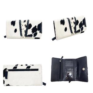 Pochette portefeuille à trois volets en cuir véritable de style bohème écologique cheveux occidentaux cacher les bordures de tressage à la main fermeture à glissière durable - Product Image 1