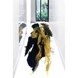 Tapis de salle à manger traditionnel en laine noire imprimé patchwork, écologique, non tissé, d'épaisseur moyenne avec envers en latex - Product Image 4