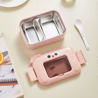 Nouvelle boîte à lunch isolée en acier inoxydable de dessin animé compartiment amovible avec cuillère boîte à lunch pour les étudiants au travail boîte à lunch