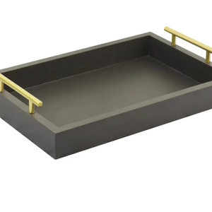 Bandeja decorativa de cuero PU Premium con base de terciopelo Diseño de mango personalizado para hospitalidad y regalos - Product Image 1