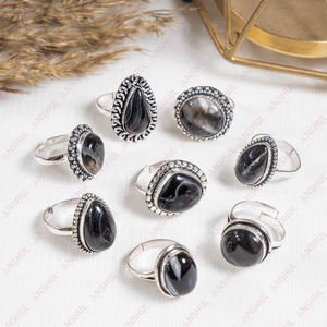 Anillos de cabujón de ágata Sulemani negra, los más modernos y elegantes, piedras preciosas curativas para joyería, fiestas, meditación, al mejor precio. - Product Image 3