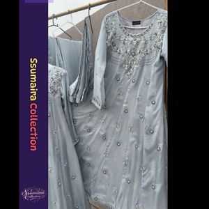 Elegante vestido gris bordado Anarkali-Perfecto para bodas y fiestas - Product Image 5