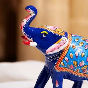 Meenakari Elephant Pair <b>Small</b> Bohemian Design Style for Diwali Featuring Plant Pattern - Product Image 1