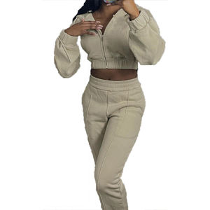 Sweat à capuche et pantalon droit en molleton 100 % coton pour femme, style vintage, effet vieilli, avec broderie zippée, motif uni, séchage rapide - Product Image 1