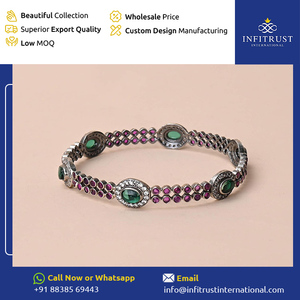 925 Sterling Silver Oxidised Plated Stone Studded Custom Design Women Kada Style Bangles at Wholesale Price from Indian Vendor - Product Image 2