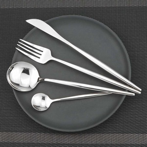 Venta al por mayor logotipo personalizado cubiertos de acero inoxidable plata níquel mango largo cubiertos cuchara y tenedor conjunto - Product Image 3
