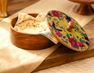 Boîte à chapati en bois arrondie imprimée avec couvercle, résistante à la chaleur et au bois - Product Image 4
