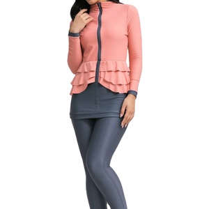 Traje de Baño Islámico de Dos Piezas para Mujer, Talla Grande, Manga Larga, Ecológico, Resistente al Viento, Transpirable, Corte Alto, Cierre Completo con Cremallera Frontal - Product Image 1