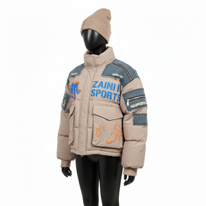 Chaqueta Acolchada Extra Grande para Mujer, Exterior de Nailon, Relleno de Algodón, Panel de Mezclilla, Bordado, Estampado, Logotipo Personalizado, Ropa de Invierno - Product Image 4