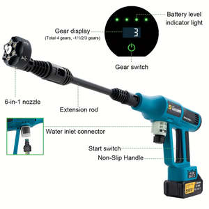 Gisam Pistola de Lavado de Autos Inalámbrica de Alta Presión con Pantalla Táctil Digital, 2x4000mAh, 6 Boquillas en 1, Limpiadores de Alta Presión de 4 Velocidades - Product Image 4