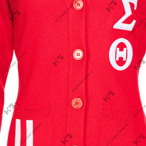 Greek sorority delta sigma|theta| <b>red</b> <b>cardigan</b> V-neck women's sweater acrylic knitted university <b>cardigan</b> winter embroidery logo - Product Image 5