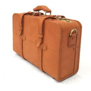 Retro <b>Traveler</b> Handmade Leather Luggage with <b>Lock</b> and British Plaid Interior Handmade From Indonesia - Product Image 3
