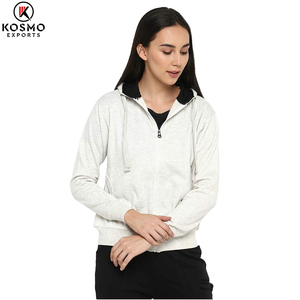 เสื้อฮู้ดมีซิปแบบกำหนดเองสำหรับผู้หญิงแจ็คเก็ตมีฮู้ดเสื้อครอปสีตัดกันเสื้อฝรั่งเศสเทอร์รี่ถักมีน้ำหนักเบา - Product Image 5