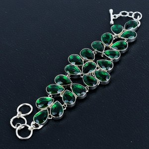 Bracelet émeraude plaqué en argent sterling 925 fait à la main réglable bijoux de mode pour femmes cadeau mignon bijoux en laiton avec pierres précieuses - Product Image 3