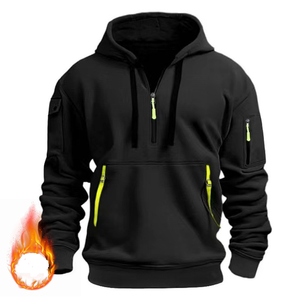 Sudadera con capucha de invierno Unisex con cremallera y media cremallera personalizada al por mayor de lana Lisa teñida con logotipo bordado de punto ropa de calle de alta calidad sudaderas con capucha - Product Image 1