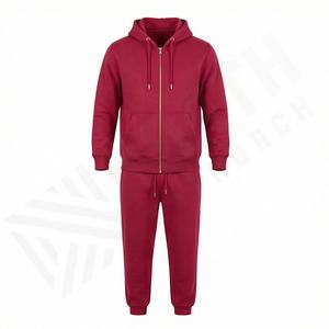 Ensemble de survêtement décontracté à capuche zippé 100 % coton, manches longues, fermeture éclair intégrale, pour la course, le jogging, la gym, grandes tailles - Product Image 1