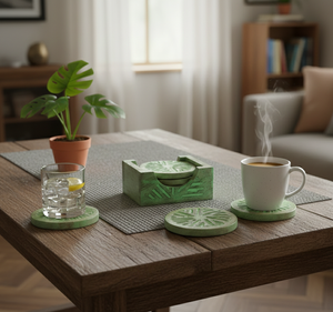 Handcrafted Wooden <b>Coaster</b> <b>Set</b> with Holder | Contemporary Decorative Drink <b>Coasters</b> for Table Decor Restaurants Hotels Home Use - Product Image 3