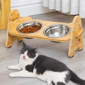 New Arrival Wooden Pet Feeder with Two Stainless Steel <b>Bowls</b> for <b>Dogs</b> and Cats <b>Raised</b> Stand <b>Food</b> and Water Feeding Station - Product Image 4