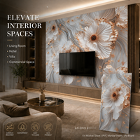 Panneau mural en PVC Morlenx Artistic Marble UV Sheet, design floral luxueux, panneau décoratif pour intérieur