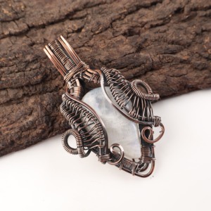 Elegant Pear Cut Rainbow Moonstone Copper Wire <b>Wrapped</b> Pendant White Stone Silver Plated <b>Bridal</b> Wedding Engagement Party Wear - Product Image 2
