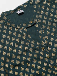 Conjunto de traje Palazzo con estampado Kurta y Ajarak verde botella sólida de algodón flameado para mujer para ropa Formal de verano - Product Image 2