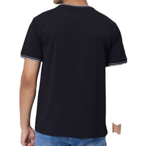 T-shirt pour homme en coton de haute qualité, col rond, vente en gros, bordure contrastée, décontracté, uni, manches courtes, OEM ODM, logo personnalisé, livraison aux États-Unis - Product Image 4