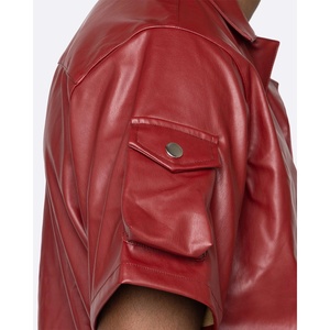 OEM, nouveauté, t-shirt boxy à manches courtes en similicuir personnalisé pour hommes, t-shirt à boutons de coupe décontractée à épaules tombantes pour hommes - Product Image 2