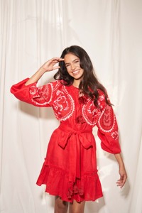 Más alta y de moda de lujo bordado con cuentas Boho Chic cuello profundo mujeres fiesta desgaste Maxi traje Sexy vestido largo bordado - Product Image 3