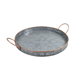 ถาดเสิร์ฟทรงกลมชุบสังกะสีพร้อมที่จับโลหะดีไซน์สีสันสดใส - Product Image 1