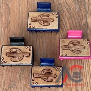 New Arrival Hot Selling Western Stylish Handmade Tooled Engraved Leather <b>Hair</b> Claw Clips Leather Claw <b>Hair</b> Accessories <b>for</b> Women - Product Image 1