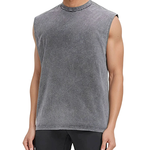 เสื้อกล้ามสตรีทแวร์แบบสั่งทำ เสื้อกั๊กผู้ชาย เสื้อยืดแขนกุดผู้ชาย เสื้อยืดวินเทจฟอกสี - Product Image 1