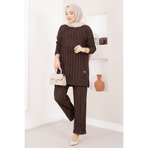 Conjunto Casual de Dos Piezas para Mujer, Corte Holgado, Tallas XL/XS/XS, con Pantalones Sueltos en Color Café - Product Image 1