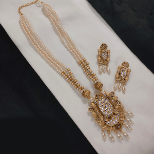 ชุดสร้อยคอชุบทองสุดหรูพร้อมหิน pota ทำมือและไข่มุกที่ต้องมีสำหรับงานเฉลิมฉลองที่ยิ่งใหญ่ - Product Image 1