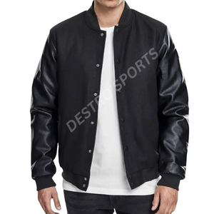 Chaqueta universitaria de alta calidad de fabricante OEM, chaqueta universitaria de béisbol personalizada con mangas de cuero de chenilla bordadas - Product Image 1