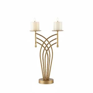 Bougeoir en métal, pilier, bougeoirs romantiques, décoration d'intérieur, support à bougie haut en or avec 2 bougies - Product Image 2