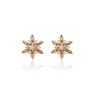 Floral Stud Earrings with Diamonds Women's 18K <b>gold</b> plated <b>Hoop</b> Jewelry Trendy Floral Design for Engagement GIA Certified - Product Image 1