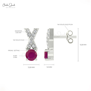 Boucles d'oreilles religieuses de luxe en or massif 14 carats rubis de Birmanie clous en forme de X en diamant rond de 0.90mm parfaits pour son cadeau d'anniversaire sans quantité minimale de commande - Product Image 4