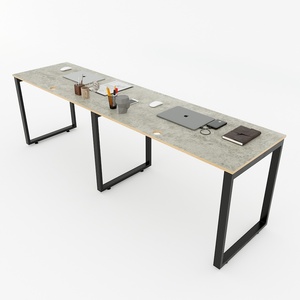 HBRT050 Minimalist Rectangular Cluster Table for 2 240x60cm Plywood Steel Melamine Wood Computer Office Furniture for <b>Study</b> - Product Image 2
