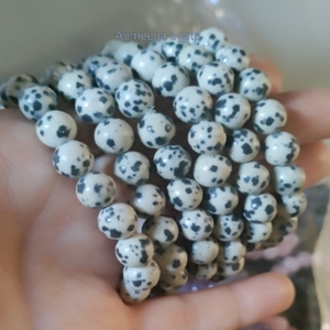 Venta al por mayor dálmata jaspe piedra pulseras curación natural ágata piedras preciosas estilo redondo amor pulseras para la venta - Product Image 4