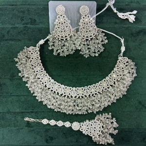 Bulk Indian Fashion Cheap Jewelry for Party <b>Silver</b> Crystal Choker Jewelry <b>Set</b> - Product Image 1