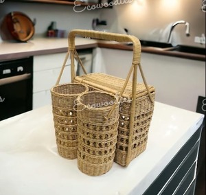 Cesta de Picnic de Mimbre Tejida a Mano, Múltiples Diseños, Bolsa de Mimbre/Ratán Vintage, Cesta de Picnic con 2 Asas y Bolsa - Product Image 4