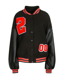 Chaqueta universitaria corta transpirable de talla grande para mujer, chaquetas de béisbol con letras y manga de cuero bordada con logotipo personalizado para mujer - Product Image 5