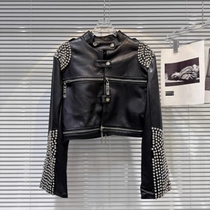 Chaqueta de cuero con remaches Steampunk Rock para mujer, ropa informal corta ajustada, bordado gótico, abrigo de locomotora de cuero Pu para mujer - Product Image 2