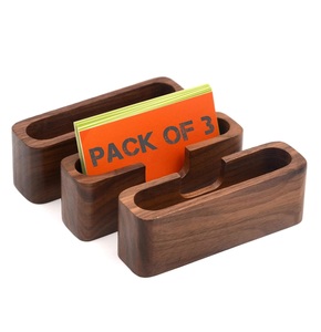 Paquete de 3 tarjeteros de madera de nogal para escritorio, organizador de tarjetas de madera, soporte para caja - Product Image 1